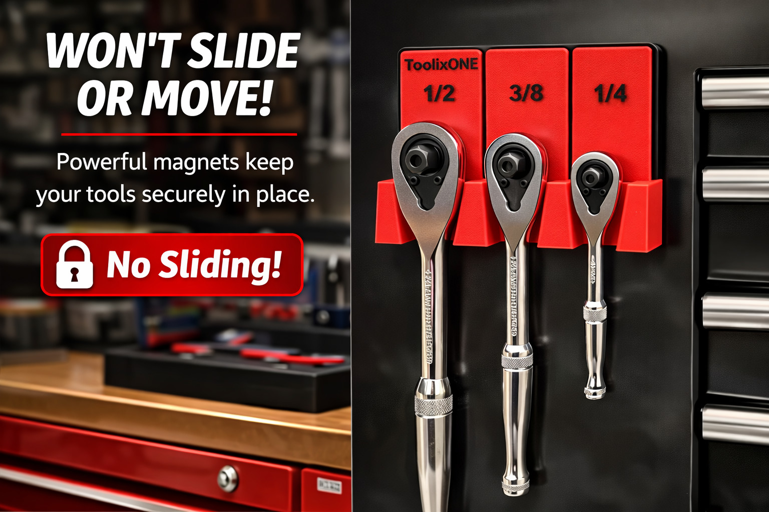Magnetic Ratchet Holder Wall Mount ( 1/4 3/8 1/2 ) – Heavy Duty No-Slip Design