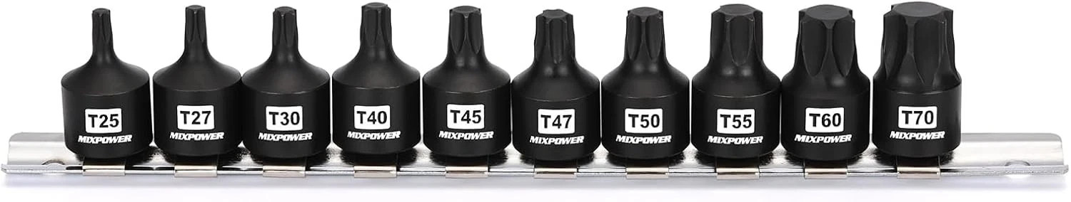 10 Pieces 3/8″ Drive Impact Torx Bit Sockets T25-T70 Cr-Mo Impact Grade