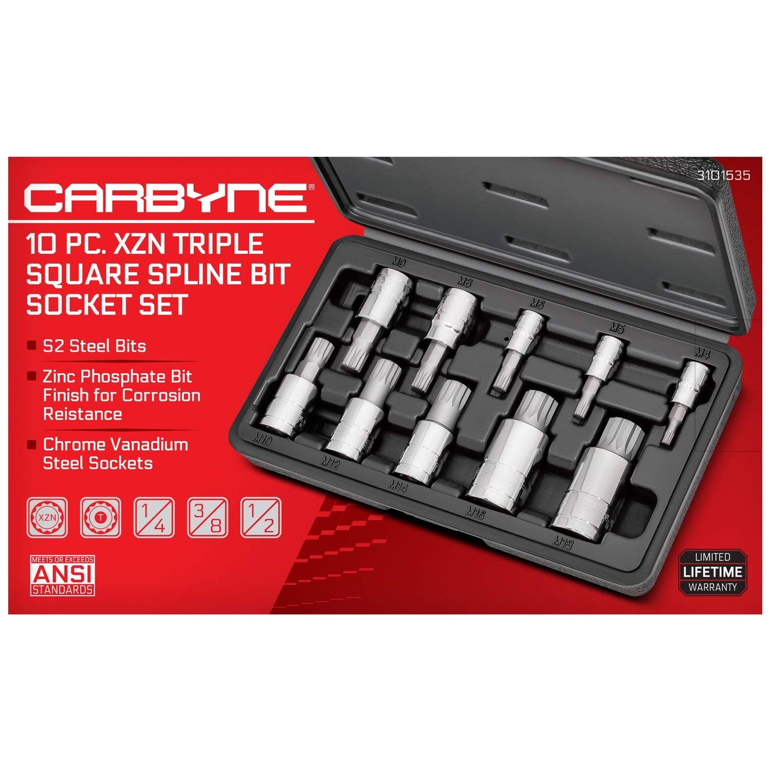 Xzn Triple Square Spline Bit Socket Set 10 Piece S2 Steel Bits | Metric 4mm 18mm