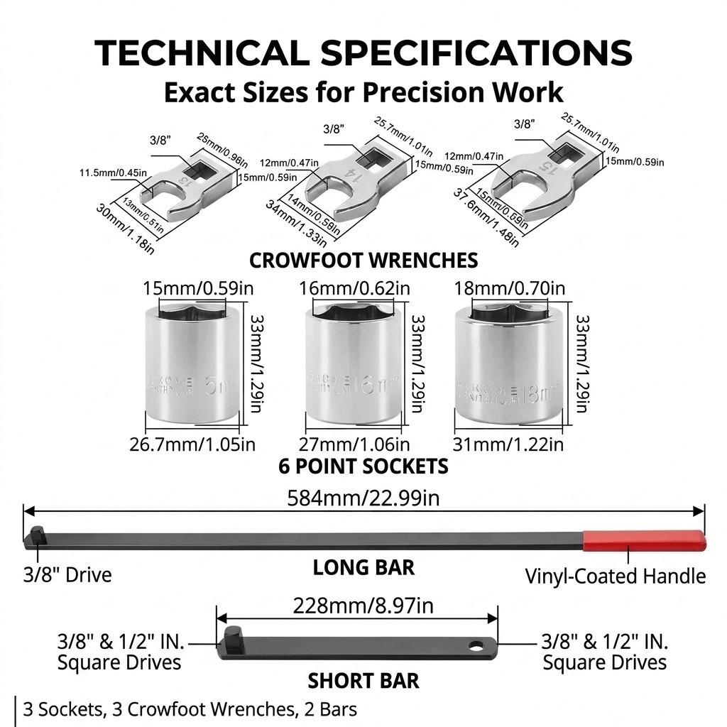 8PC Serpentine Belt Tension Setting Wrench Tool 1/2″ 3/8″ Square