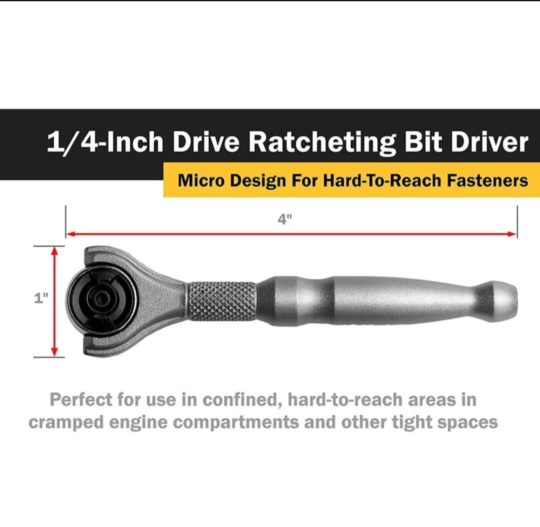 Titan 11318 1/4″ Drive Aluminum Swivel Head Micro Ratchet Bit Driver Silver