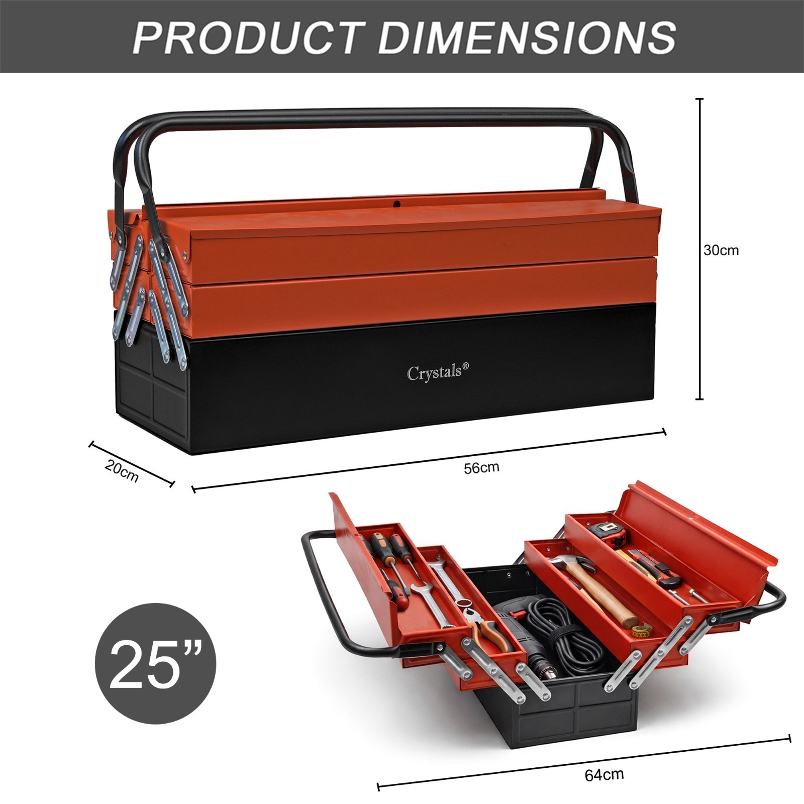 Heavy Duty 25″ 470mm Metal Cantilever 5 Tray Toolbox Storage Tool Box Red New