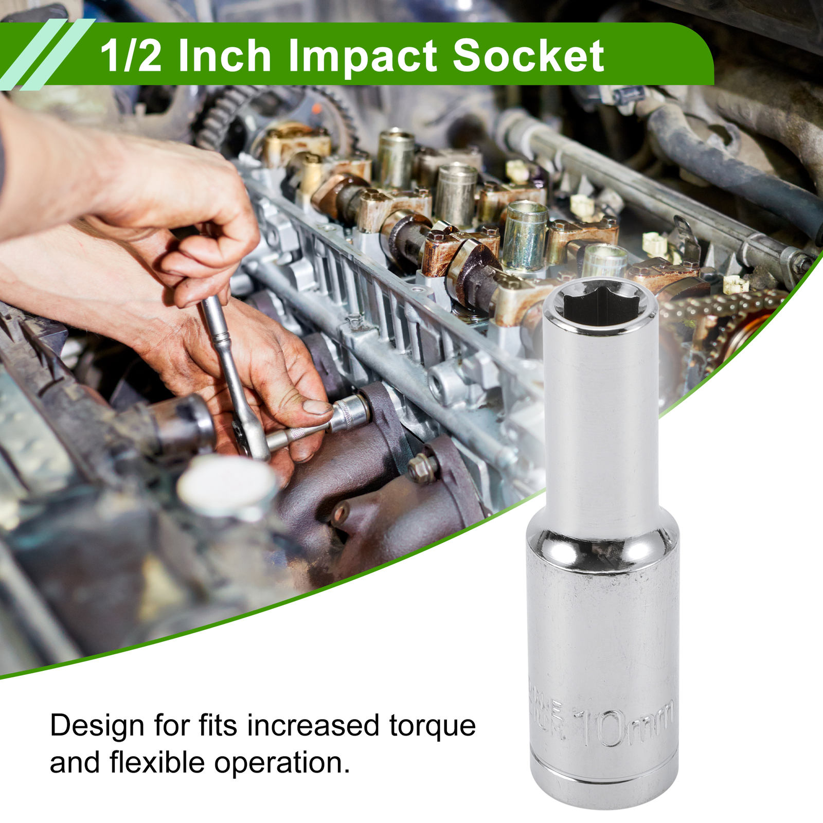 Universal 1/2 Inch Drive Impact Socket 10mm 6 Point Chrome Vanadium Steel 78mm