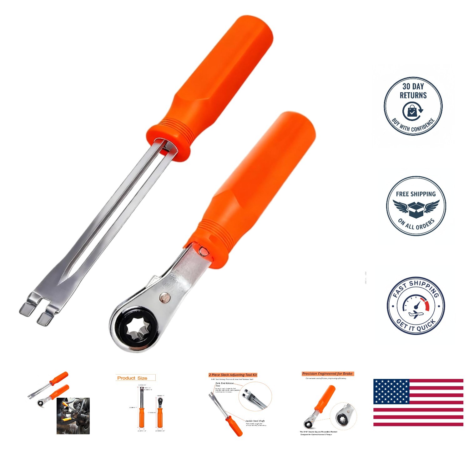Brake Adjustment Tool Set 5/16″ Ratcheting Wrench for Semi Trucks 2-Piece