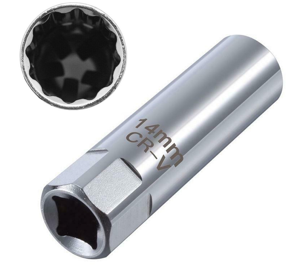 1X 14mm 3/8″ Drive 12 Point Spark Plug Socket Magnetic Retainer Thin Wall Sleeve
