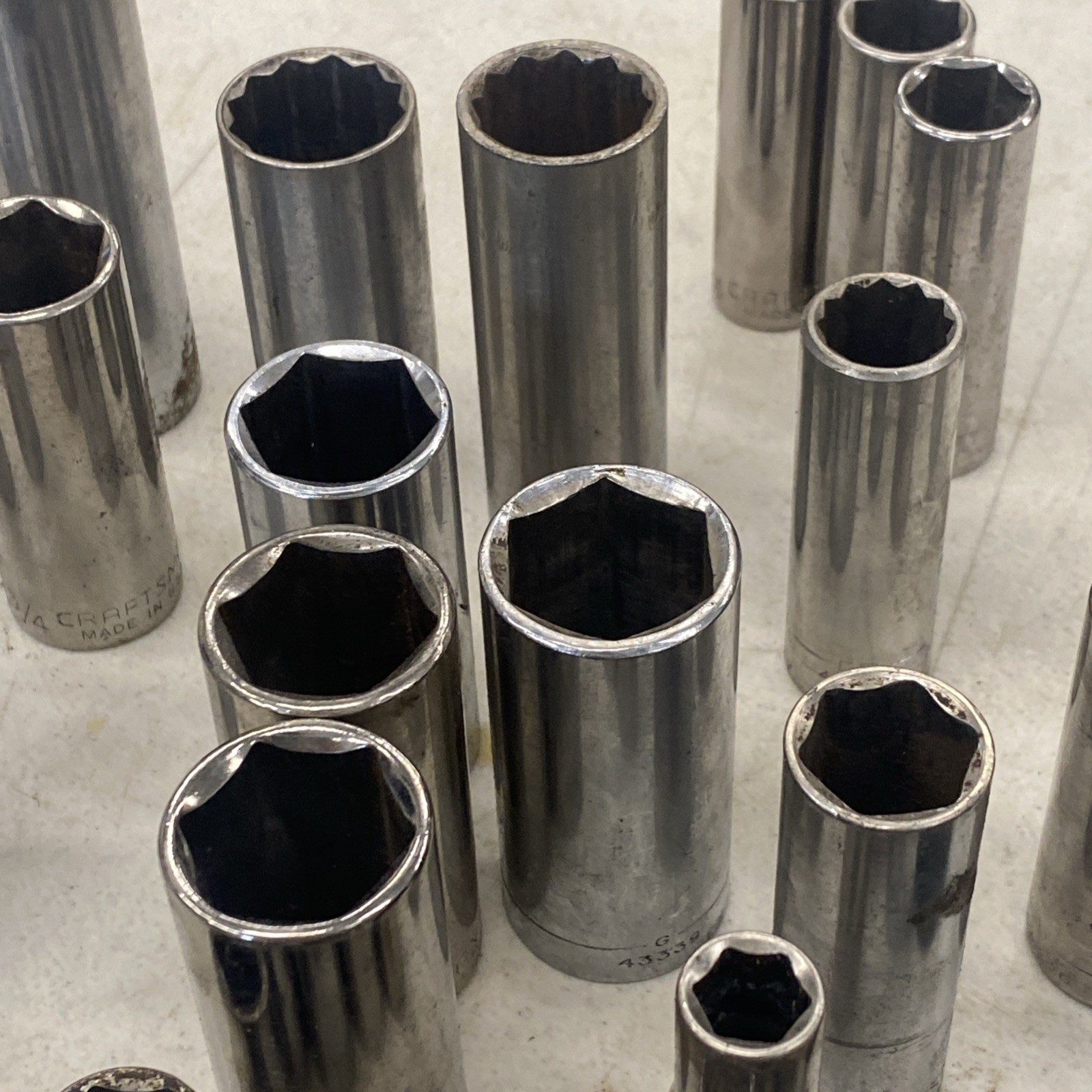 70+ pc. Lot Vintage Craftsman USA 1/4, 3/8 & 1/2 inch Drive Deep Sockets, M0899