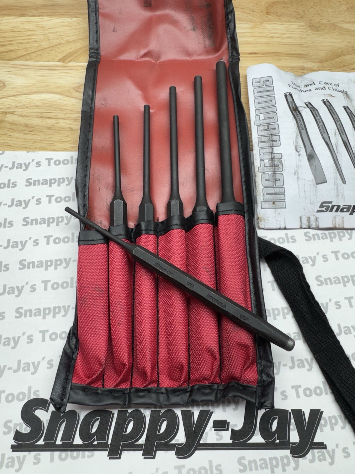 Snap-on Tools USA NEW 6pc Long Pin Punch Set w/ Storage Bag PPCL60BK