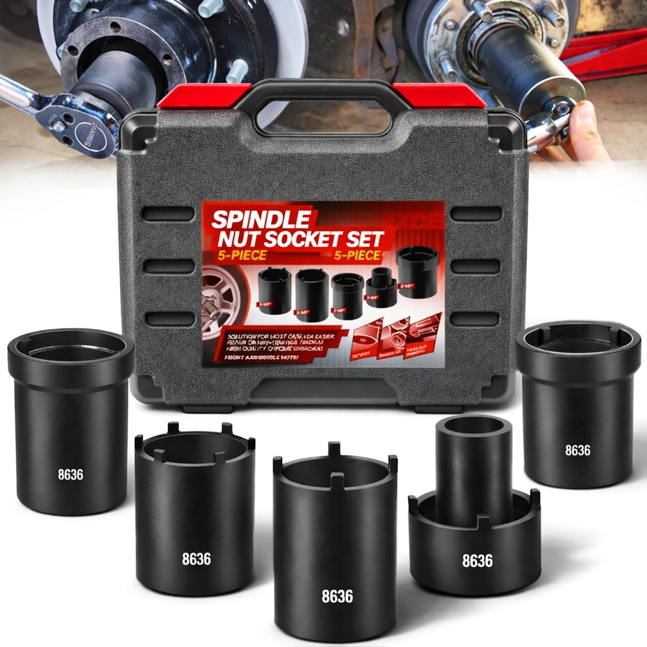 Spindle Nut Socket Tool Kit, 5Pcs Axle Hub Lock Nut Socket Set 1/2” Drive for…
