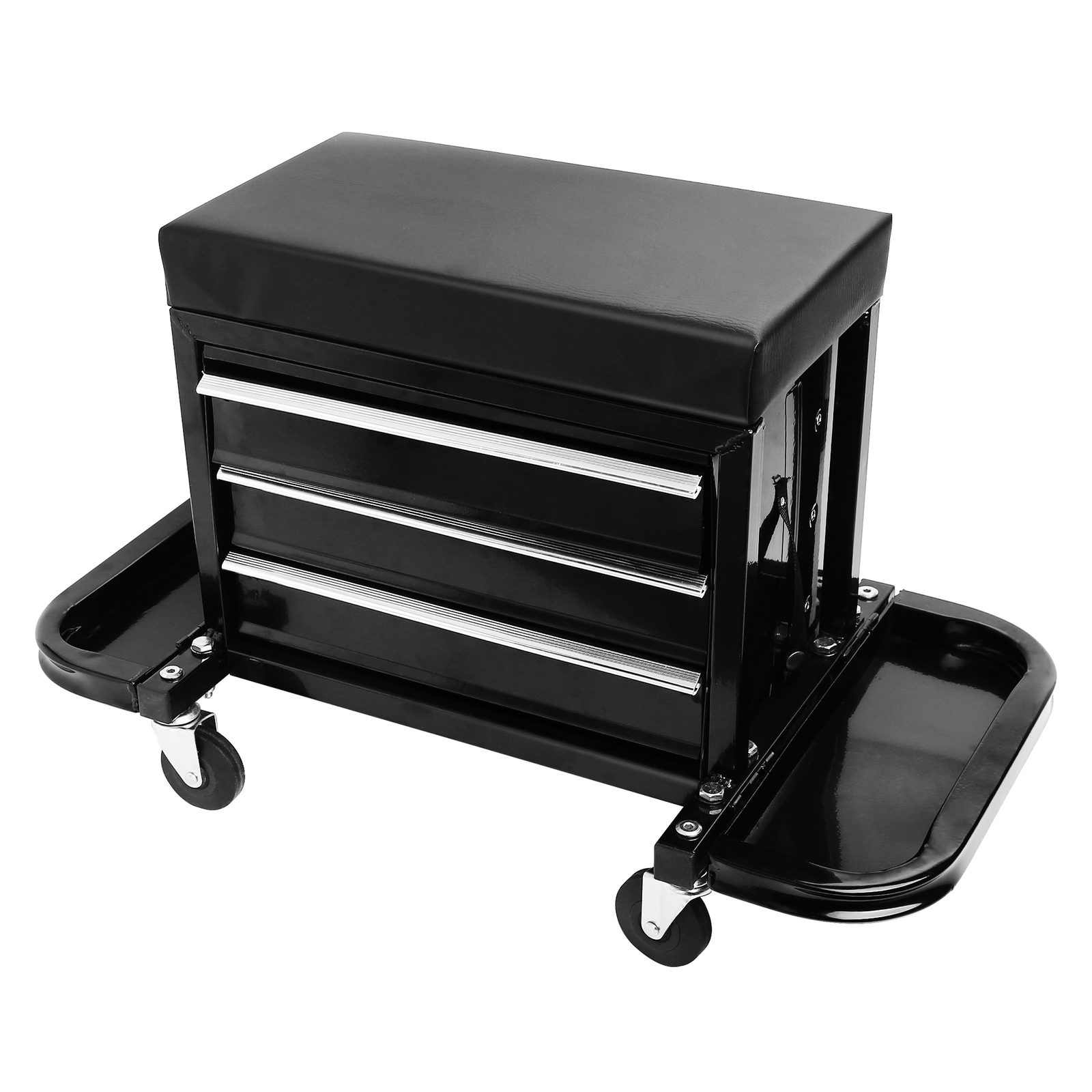 350LB Mechanics Roller Seat Tool Box w/ Magnetic Pads 3-Drawer,Cushion,Rear Tray