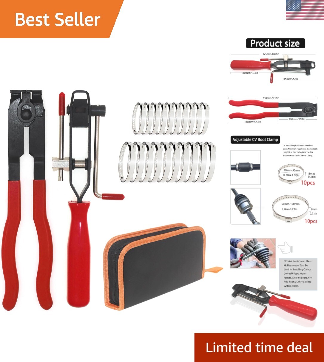 22Pcs CV Boot Clamp Pliers Set Cv Axle Removal Tool Cv Joint Ear Clamp Bandin…