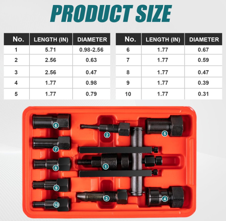 Extractor de rodamientos interiores para moto 8–25 mm, kit de 10 piezas