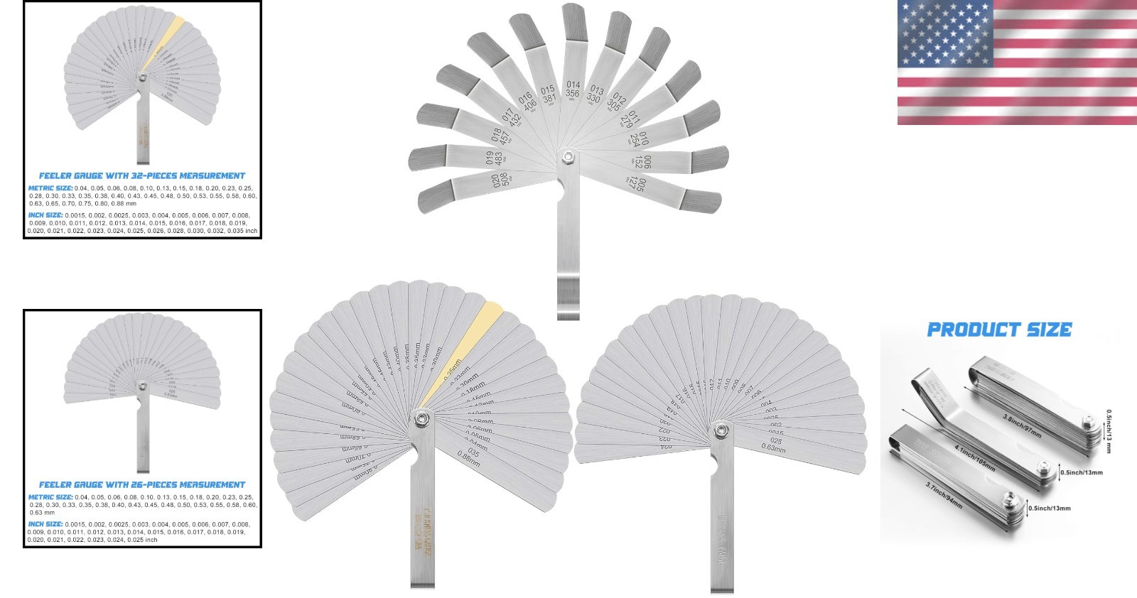 3-Piece Foldable Feeler Gauge Set: Durable Manganese Steel with Metric & Inch