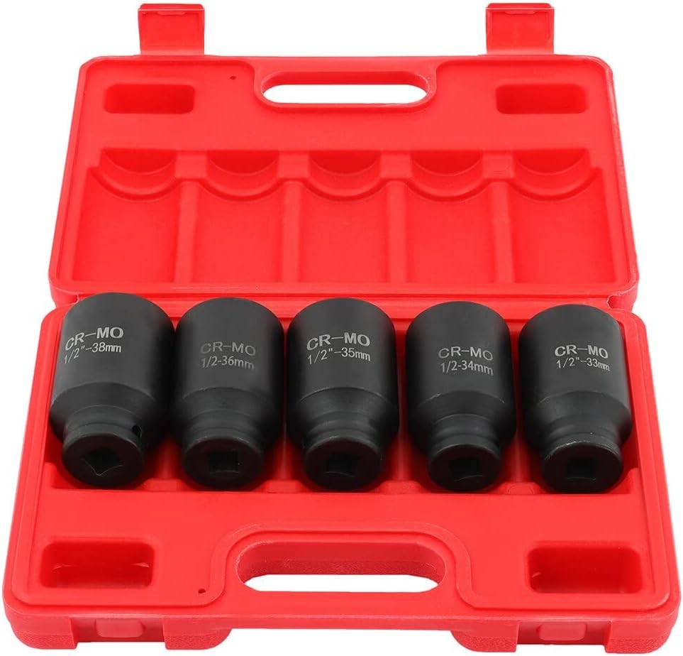 5 Piece 1/2 Inch Drive Deep Impact Axle Hub Socket Set Fit For Most Cars, 6 Poi