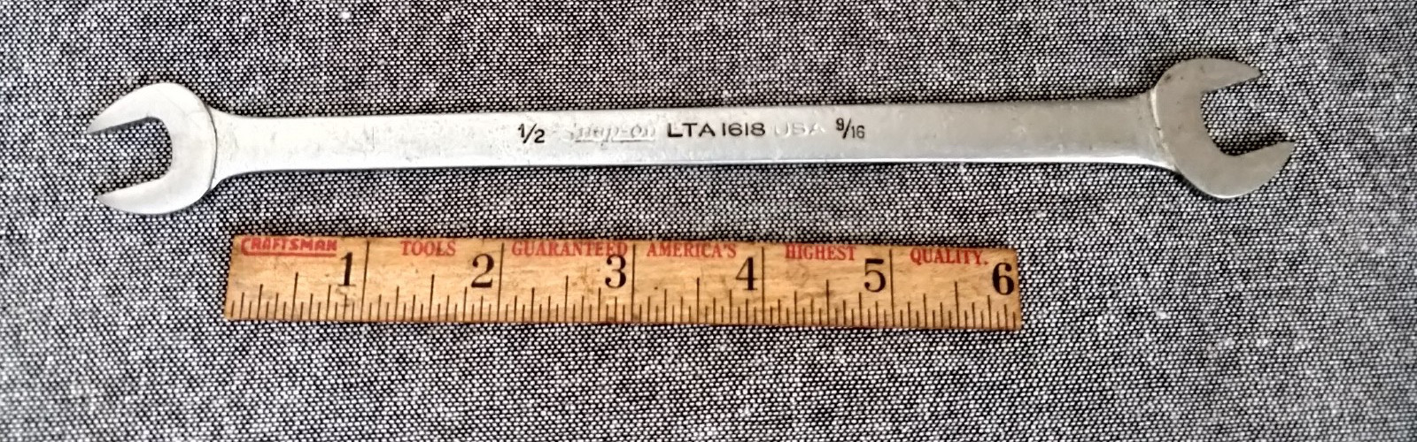 Snap On 1/2″-9/16″ SAE Chrome Low Torque Slime Line Open End Wrench LTA1618