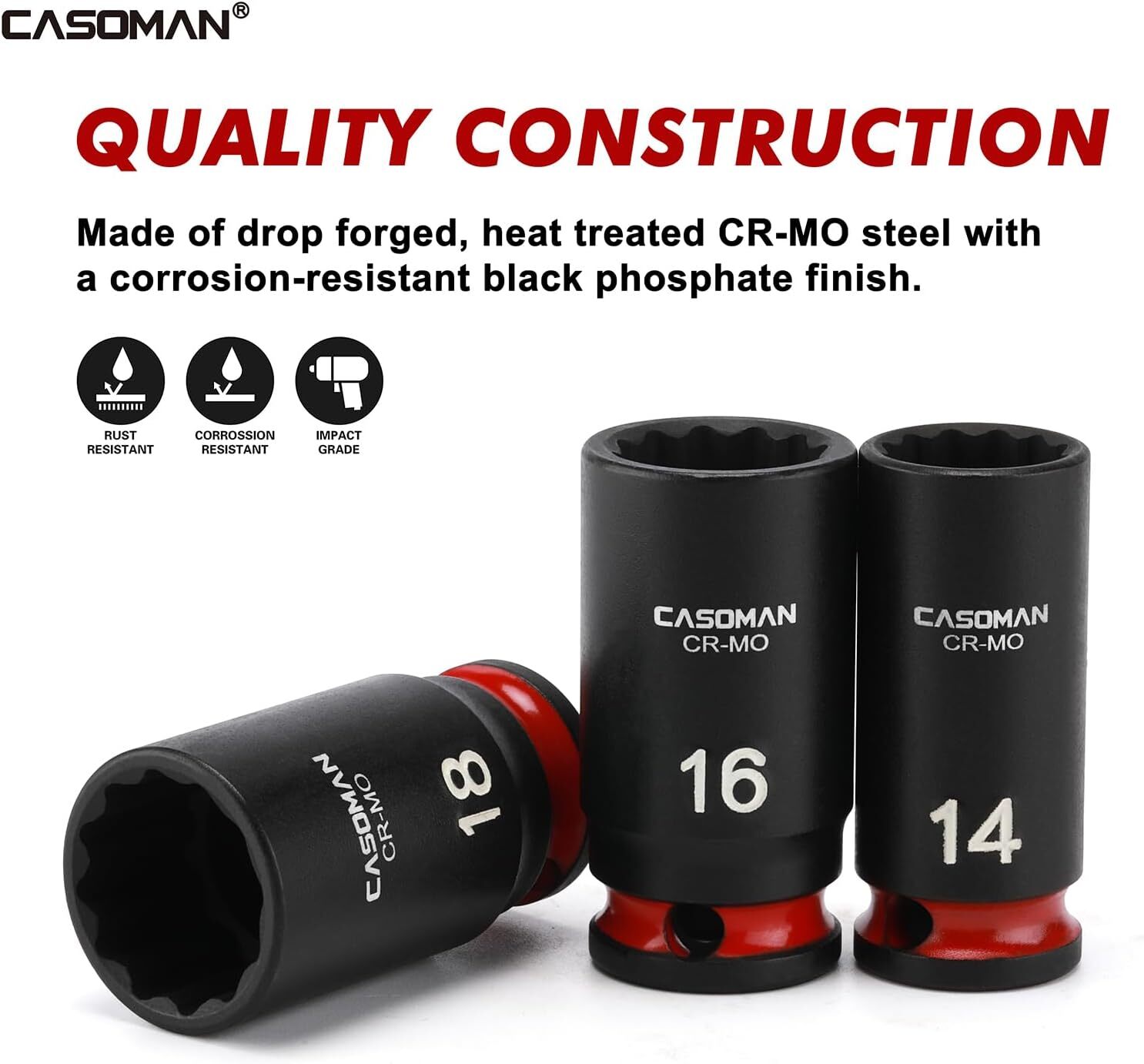 13 PCS 3/8″ Drive Mid-Length Impact Socket Set 12-Point Metric 7mm-19mm CR-MO