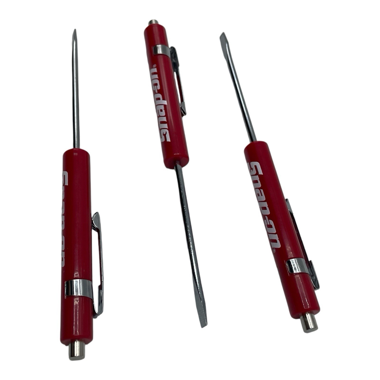 3 Pack Snap On Red Pocket Screwdriver Set Flat Tip Blade and Magnetic End
