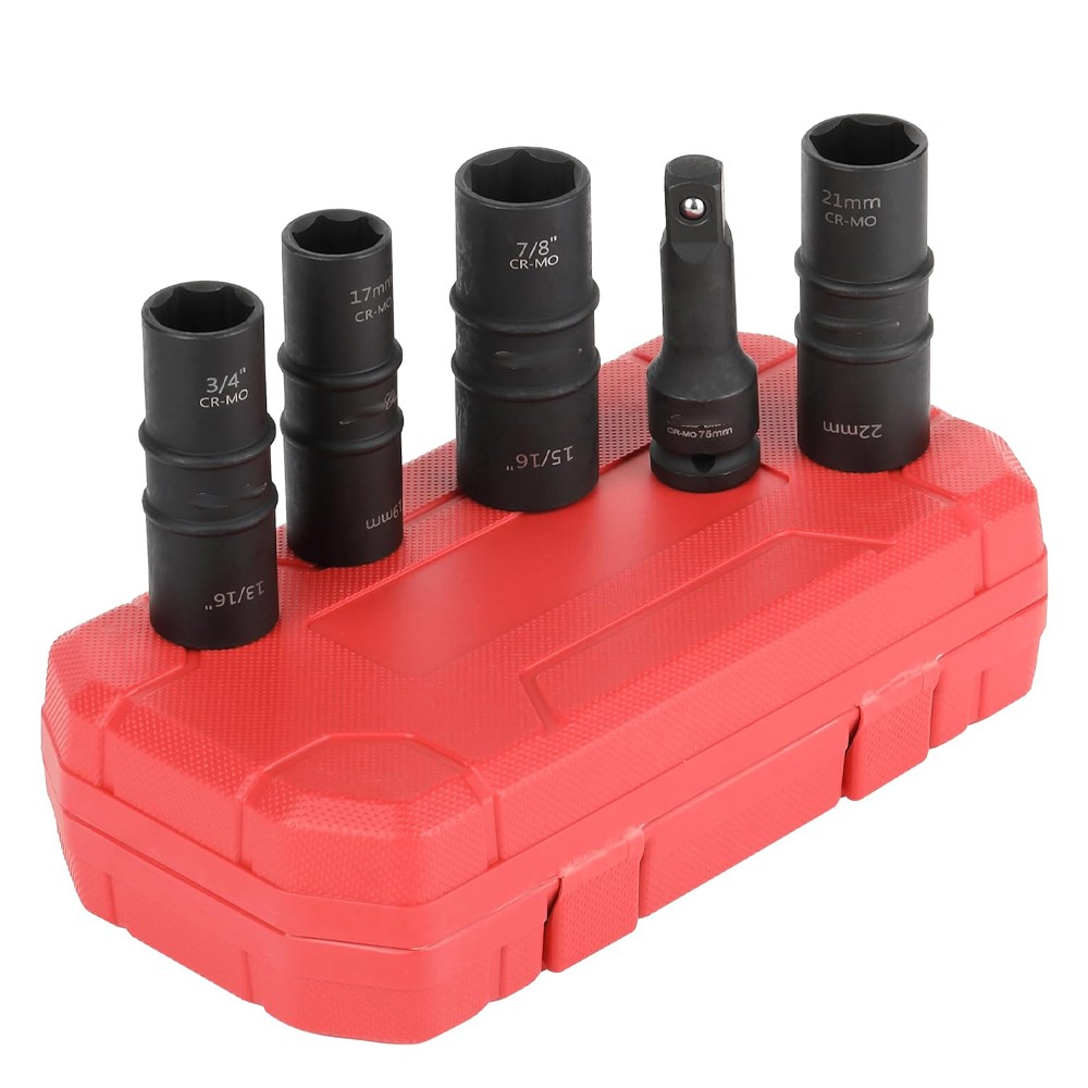 5PCS 1/2″ THIN WALL FLIP IMPACT SOCKET SET FOR AUTO RIMS TIRES LUG NUTS US