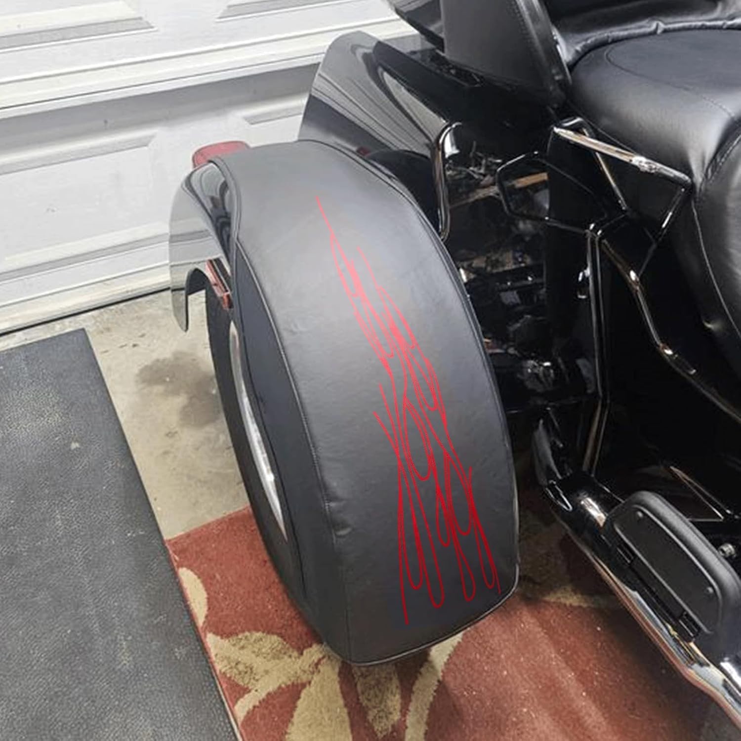 PU Leather Flame Rear Trike Fender Bra for Harley Tri Glide Ultra Classic FLHTCU