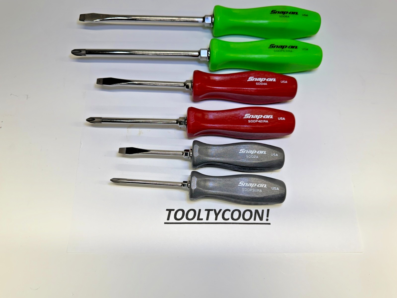 SNAP-ON NEW 6PC MULTI COLOR CUSTOM SET HARD HANDLE DARK TITANIUM, RED, GREEN!