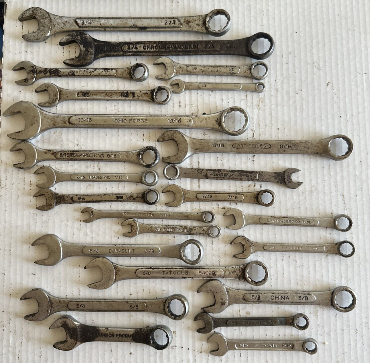24 combination wrenches standard OPEN / BOXED ends DOUBLES Tatools Durabuilt vgc