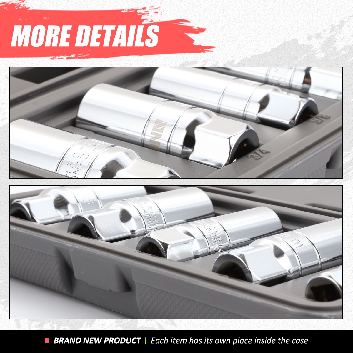 5Pcs 3/8-Inch Chrome Vanadium Steel Drive SAE & Metric Socket Set w/Storage Case