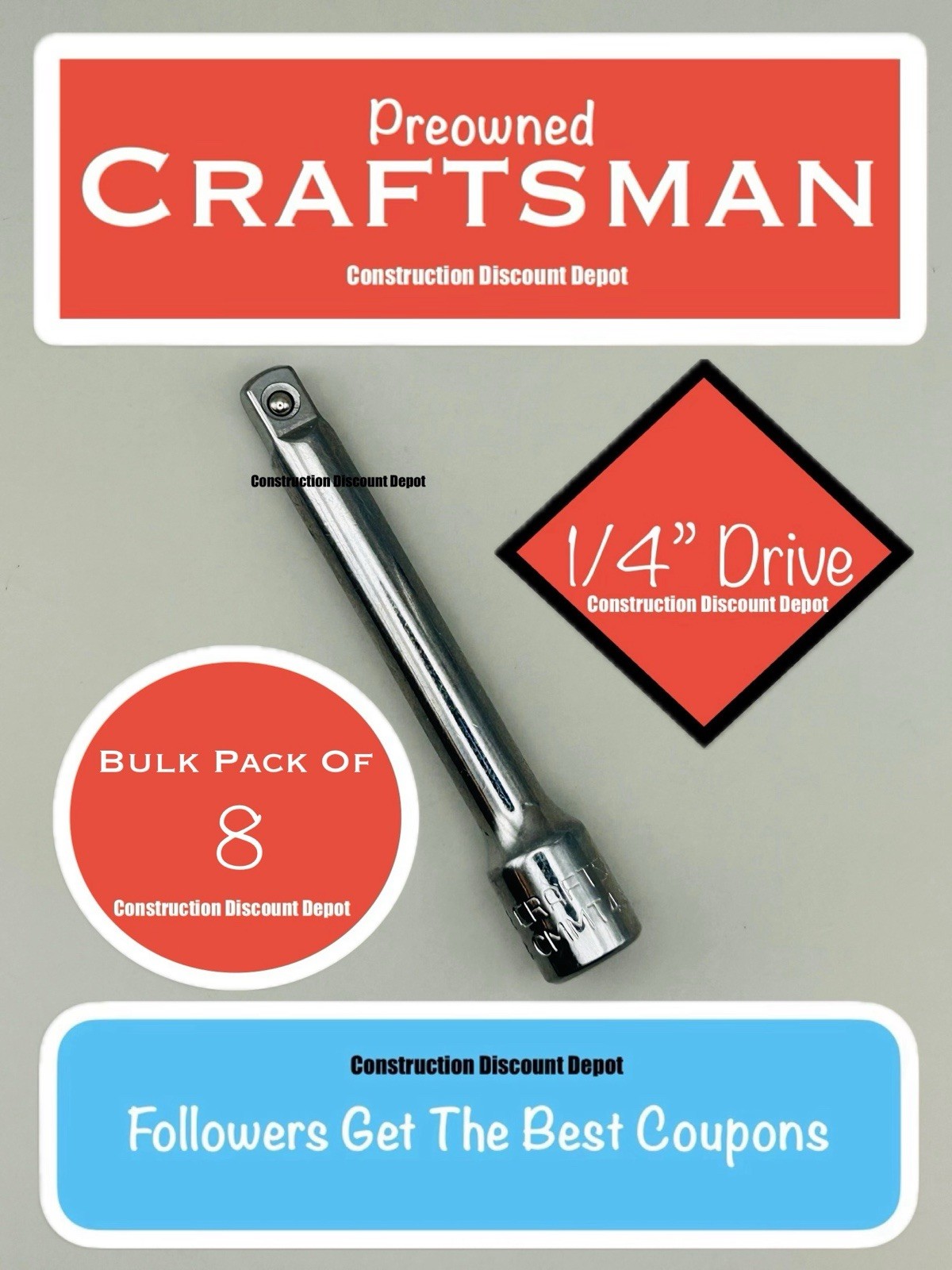 USED Bulk 8 Pack Craftsman 1/4″ Drive Preowned 3″ Extension Bar Set 1/4-in. x 3″