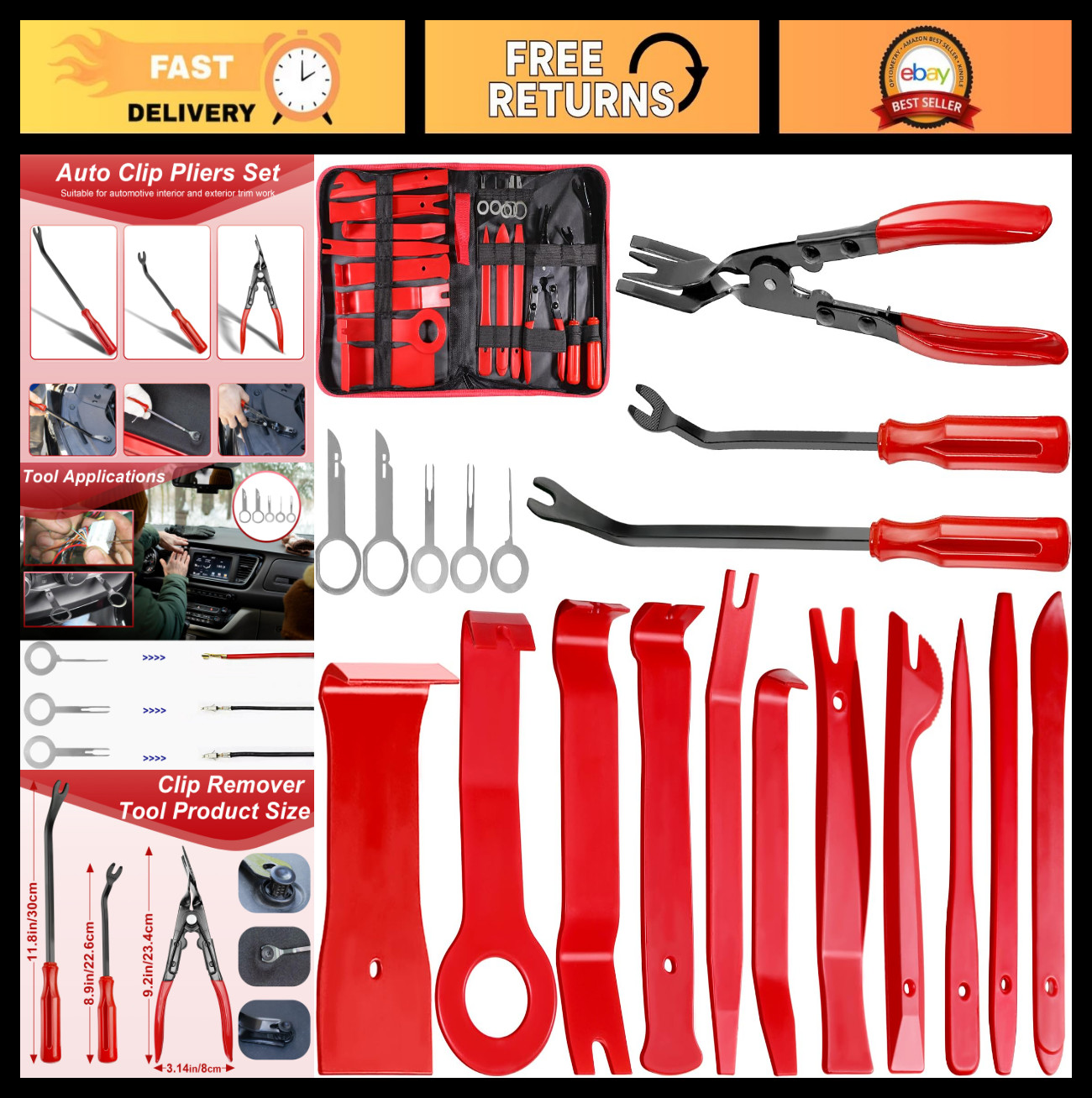 19Pcs Car Trim Removal Tool Set, Auto Clip Pliers & Pry Tool Kit for Dash, Panel
