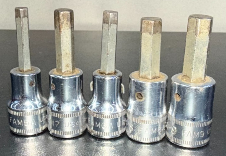 Snap-On 5pc Metric Hex Bit Socket Set FAM5A, FAM6A, FAM7, FAM8A & FAM9