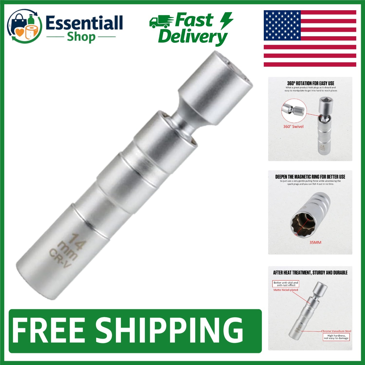 14mm Magnetic Spark Plug Socket – Durable CR-V Steel, 12-Point Design
