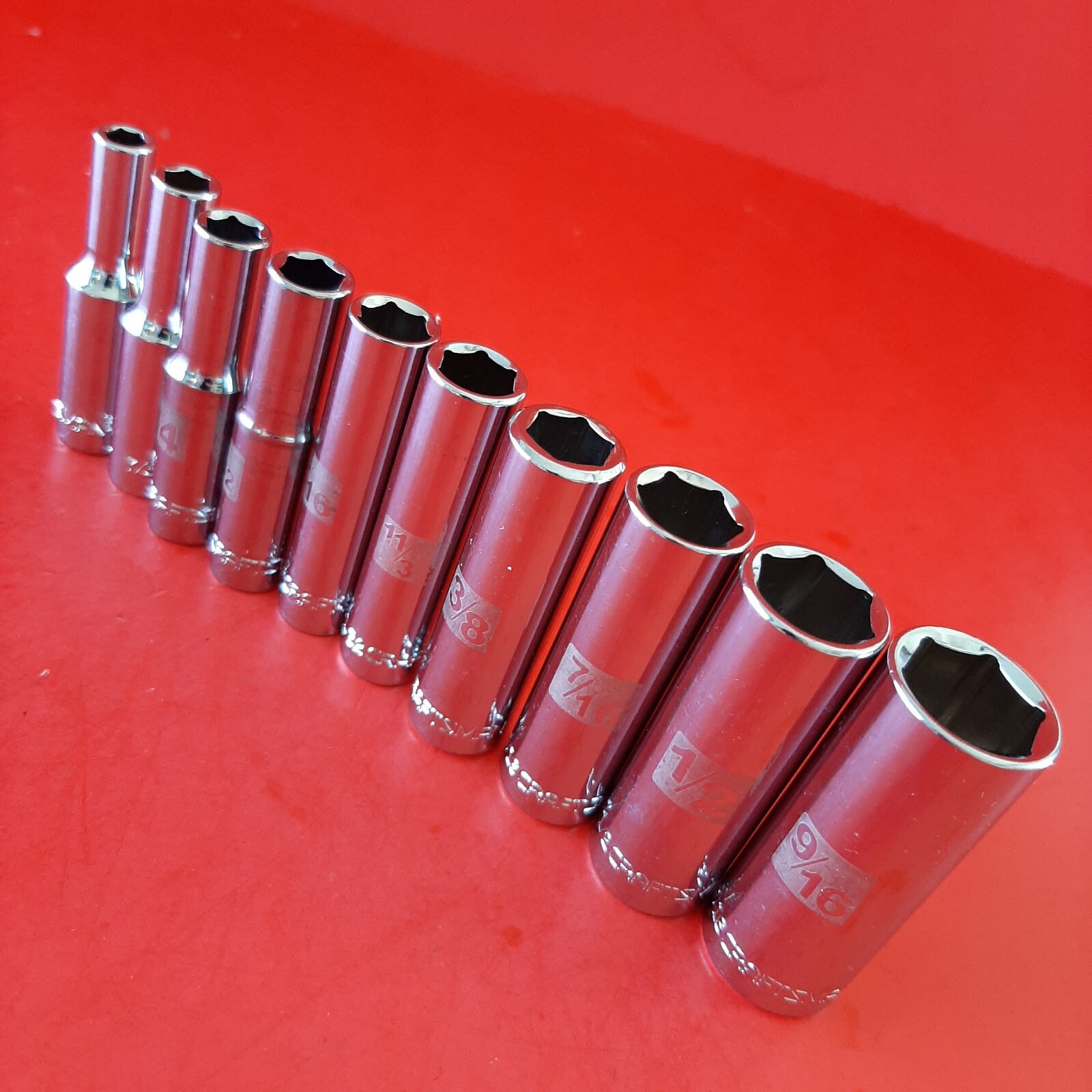 New Craftsman Easy Read 10 Piece 1/4 Drive SAE 6 PT Deep Socket Set 3/16-9/16″