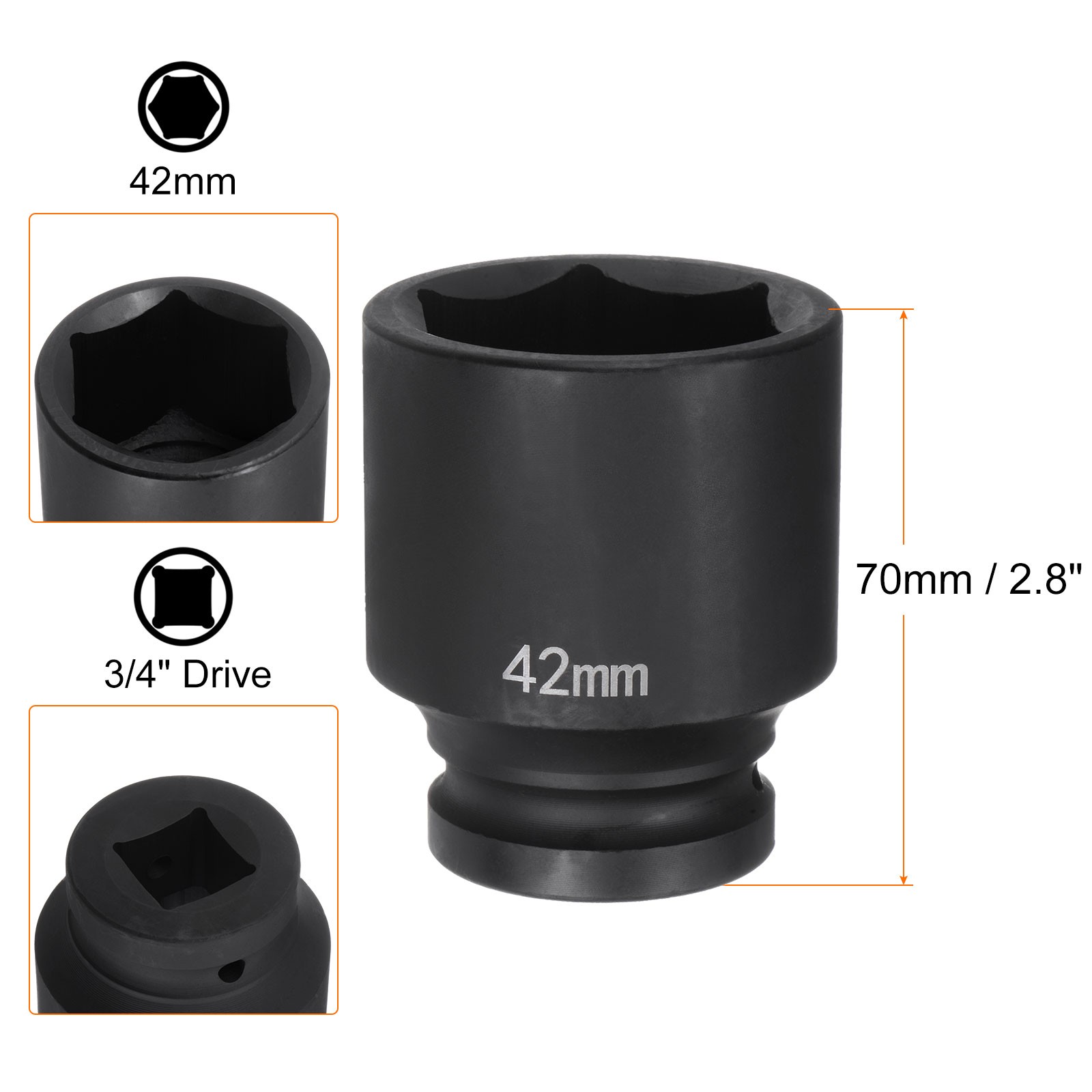 6-Point Impact Socket 3/4″ Drive 42mm Metric 40Cr Impact Socket