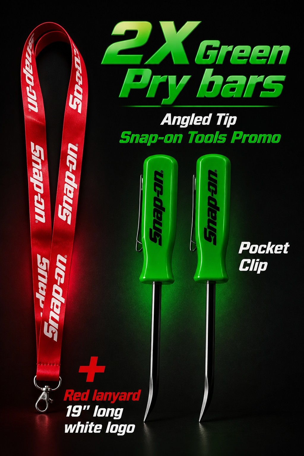 2X Green Snap on tools Promo PRY BAR screwdrivers per order pocket Clip NEW+GIFT