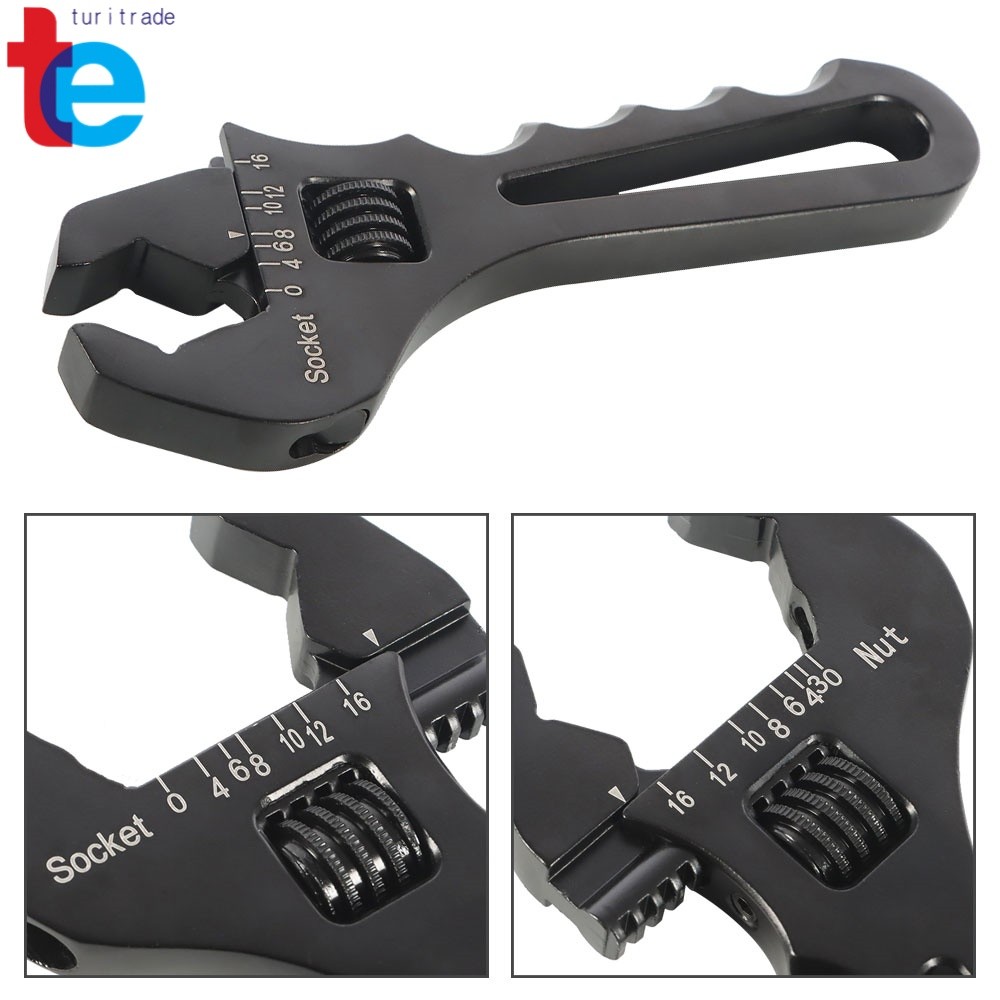 Black Adjustable Wrench Aluminum Tool Spanner For Hose End Fitting 3AN-16AN