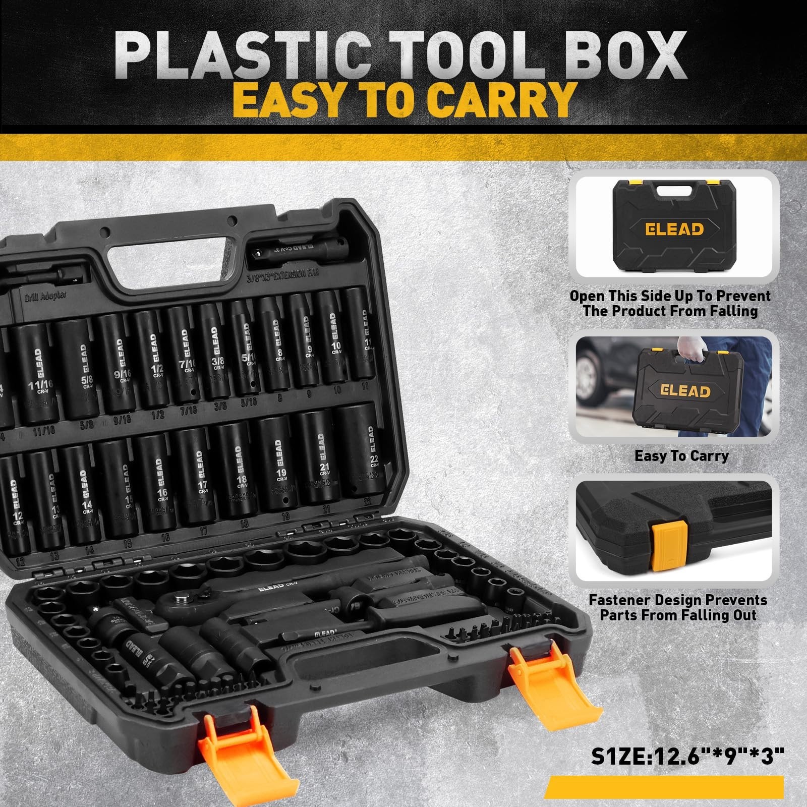 96-Piece Impact Socket Set 3/8″ Drive – SAE & Metric Standard Deep Sockets, Ratc