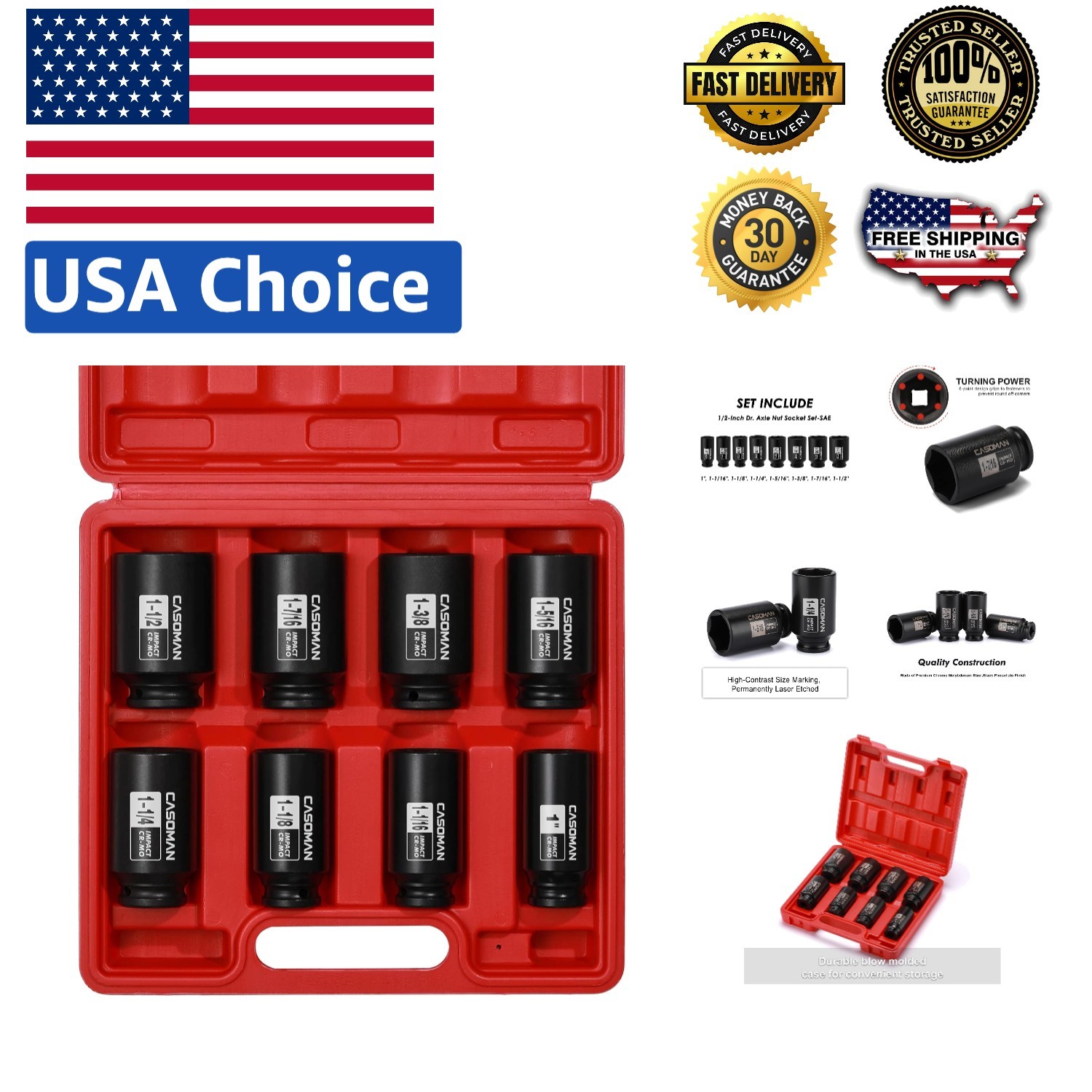 Professional 8-Piece 1/2-Inch Drive Impact Socket Set – Chrome Molybdenum Steel