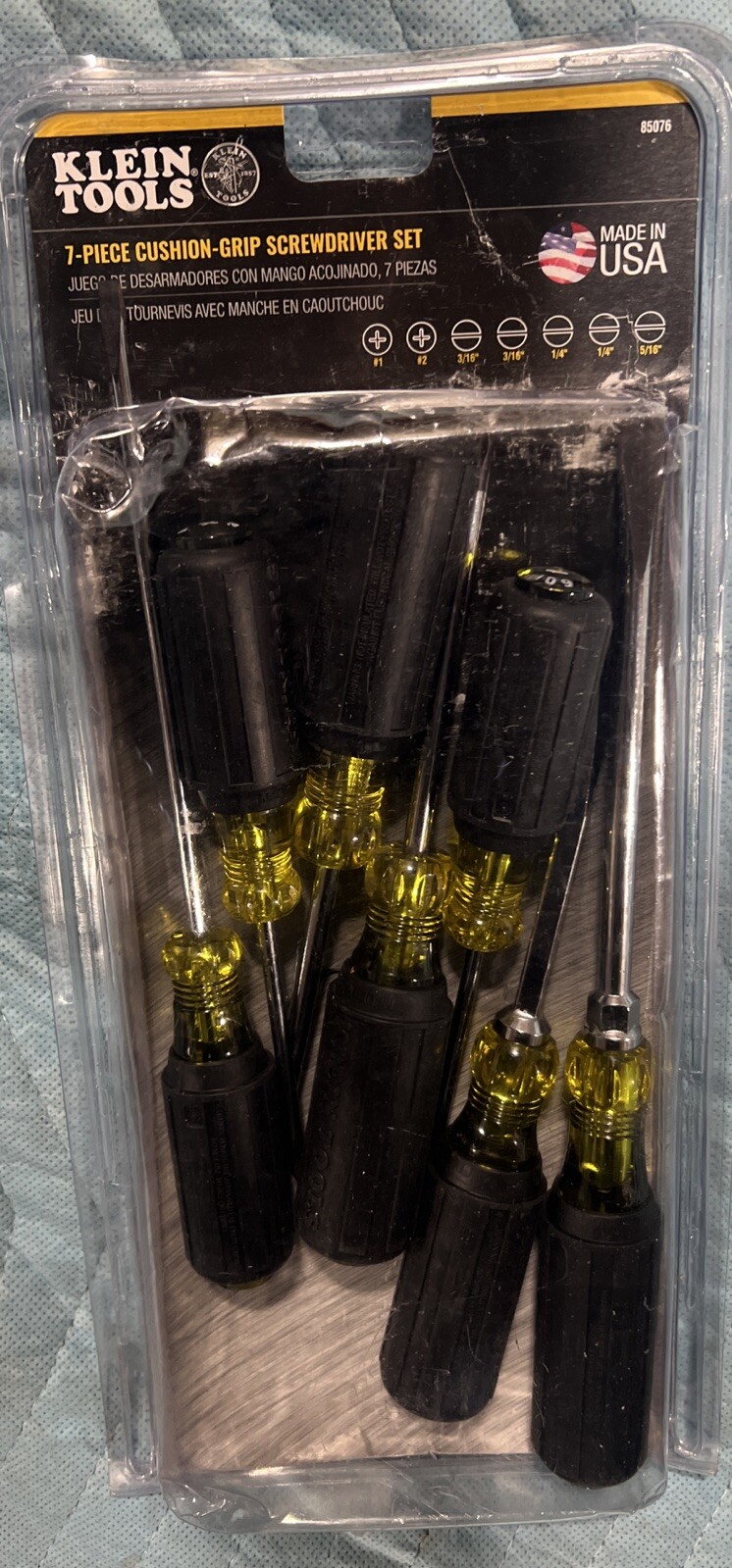 Klein Tools 7pc Cushion Grip Screwdriver Set Slotted and Phillips 85076 USA NEW