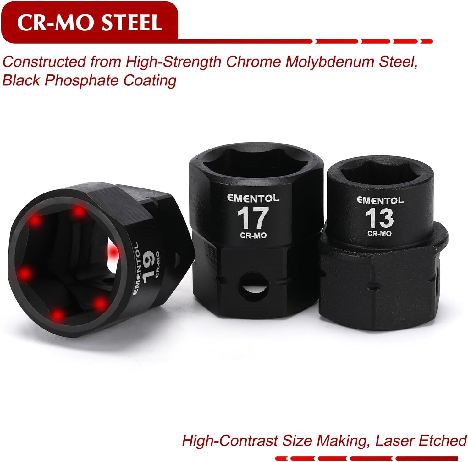 15PCS 1/2″ Drive Low Profile Nano Impact Socket Set Metric 10mm-24mm, CR-MO