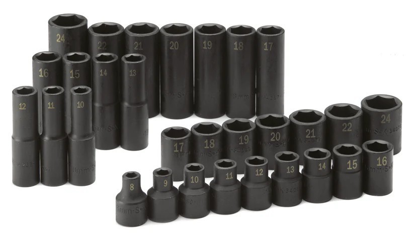 SK Hand Tools 4053 30 Pc 1/2″ Dr Metric 6 Point Deep and Shallow Impact Skt Set
