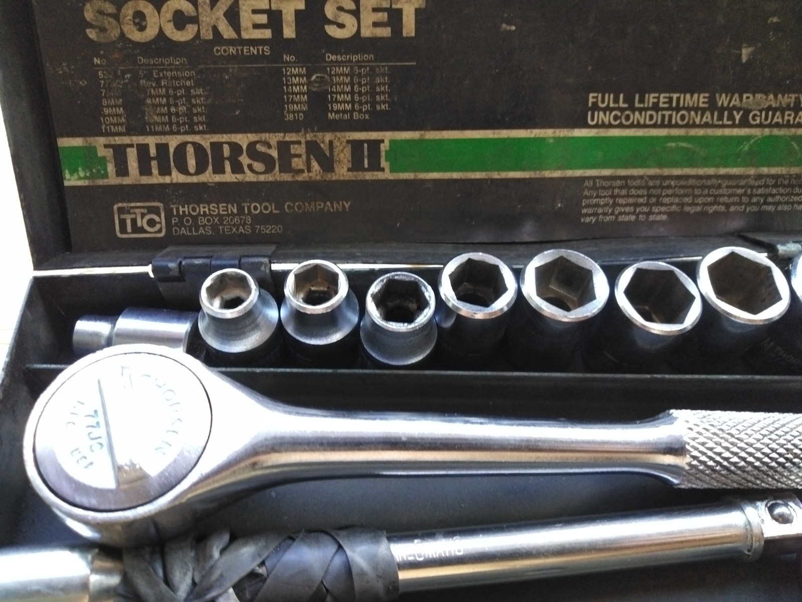 Vintage Thorsen M3813 Piece 3/8″ Metric Socket Set Metal Case Ratchet