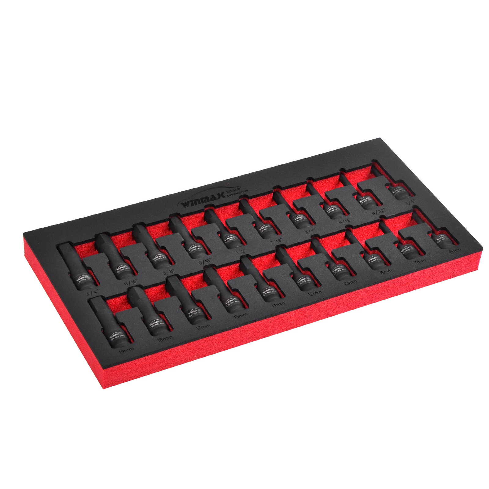 20pcs 1/2″ Dr, Impact Hex Driver Tools Set, 6 Point SAE 1/4″-3/4″ Metric 6-19mm