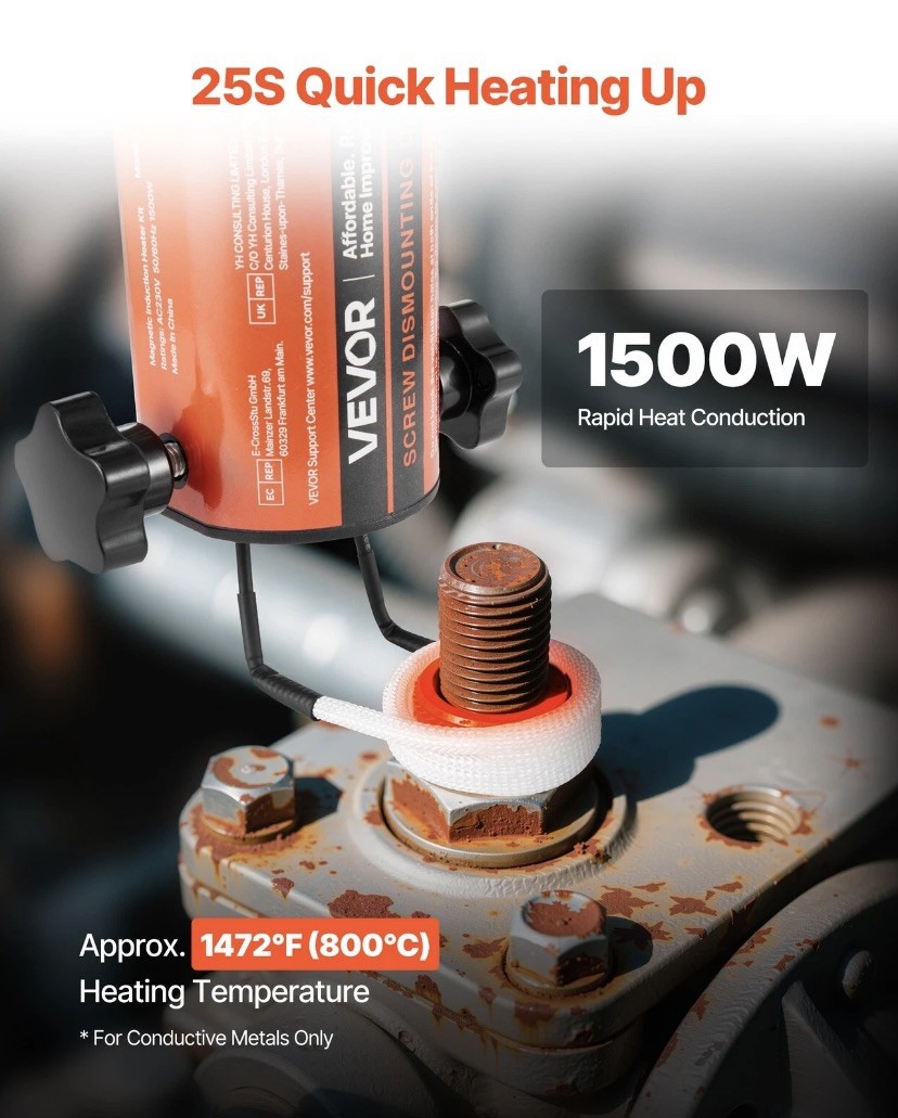 VEVOR Induction Heater Bolt Removal Magnetic Kit Rusty Screw Removing 1500W 110V