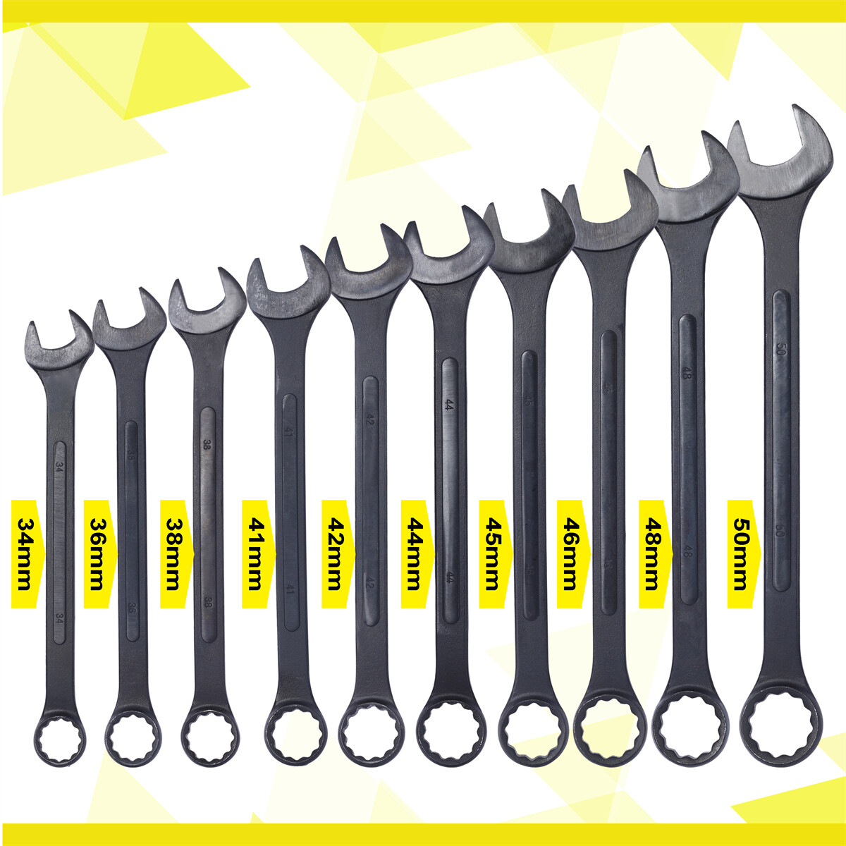 10 pcs Metric Jumbo Combination Wrench Set Extra Large 34-50mm with Pouch
