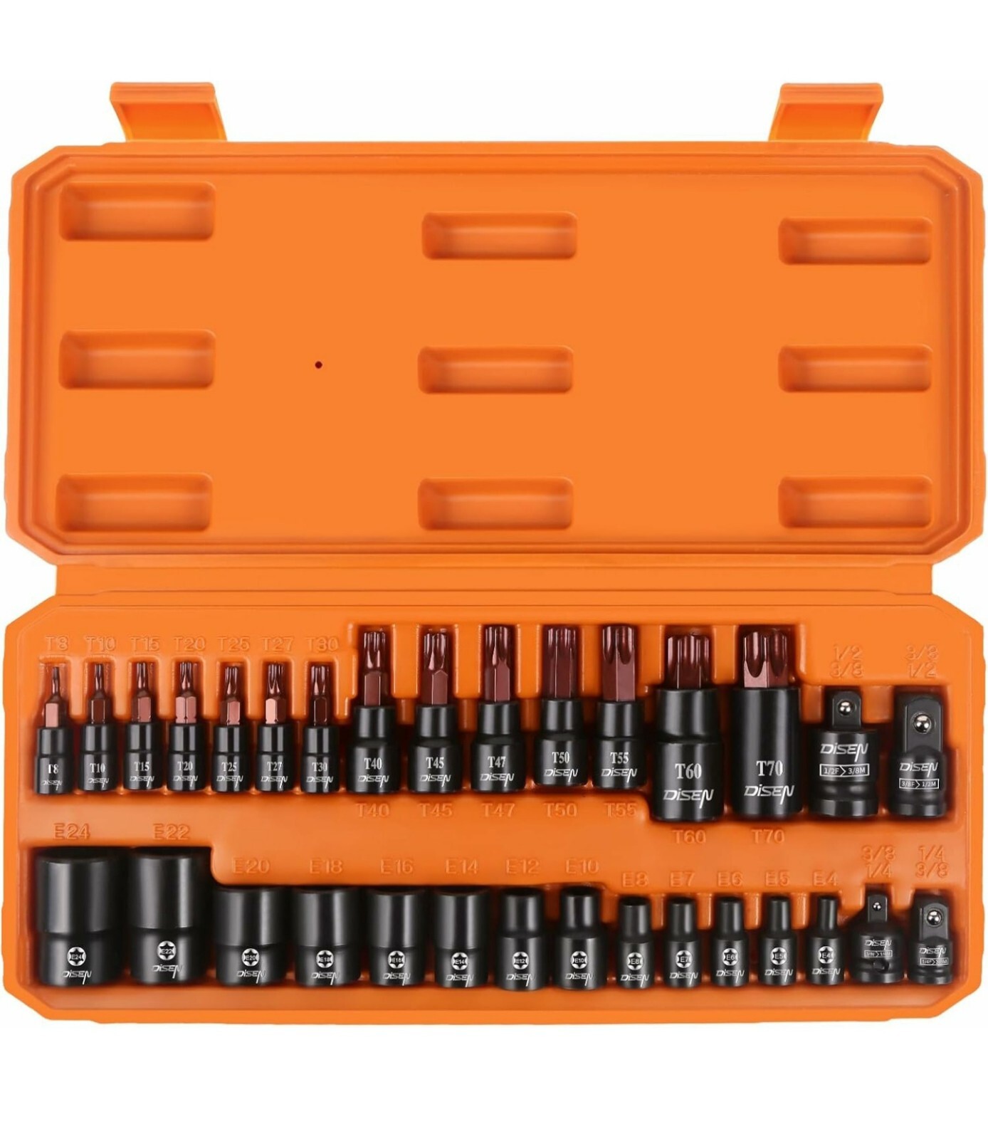 New DISEN 31pc Impact Torx Bit Socket and Female External Socket Set, CR-V Steel