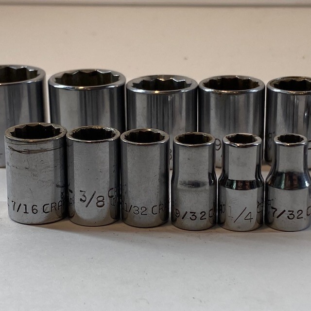 Vtg Craftsman 3/8″ & 1/4 Drive 12pt SAE 14pc Socket Set USA **1/4″ is 6pt READ