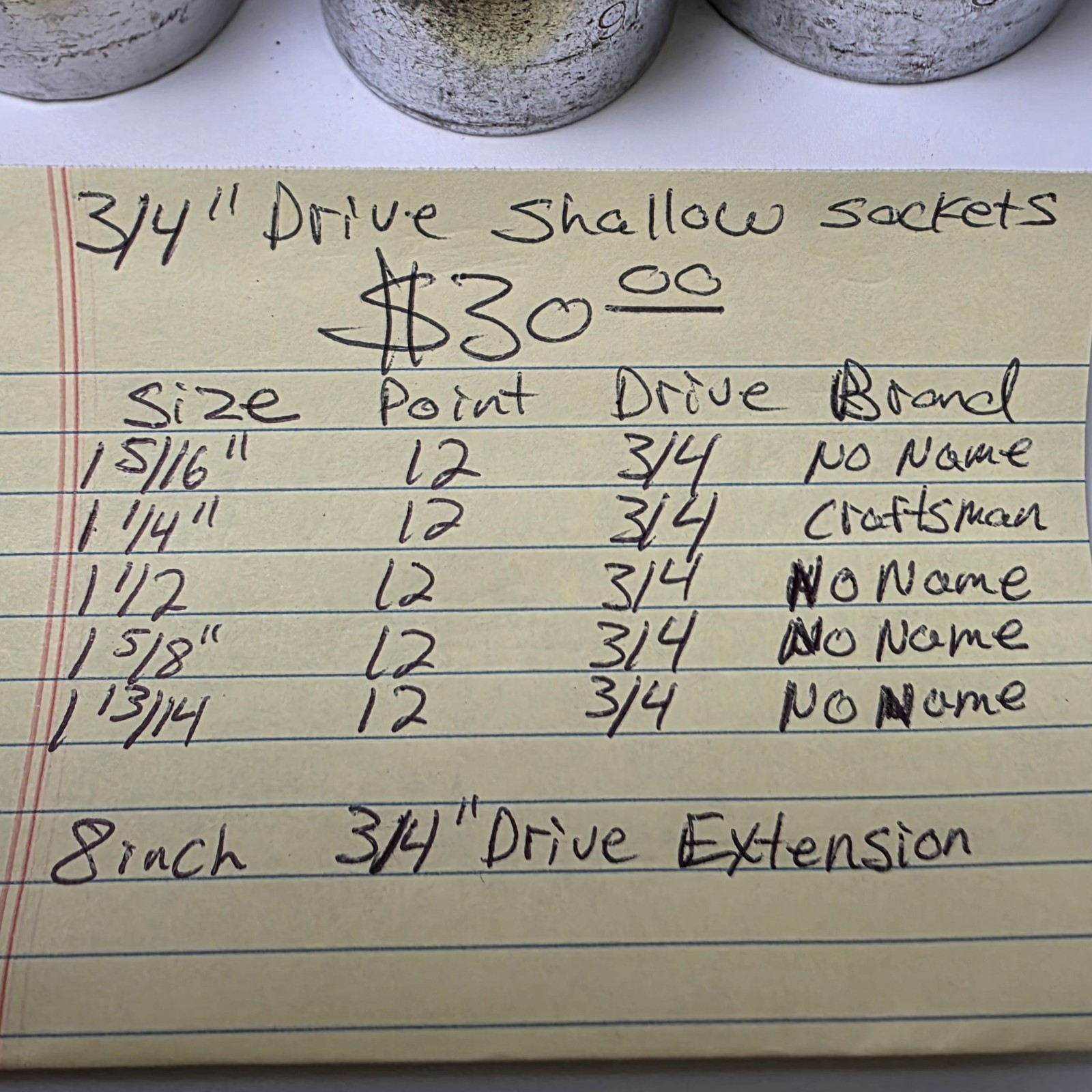 Used 3/4″ Drive Shallow Sockets & 8″ 3/4″ Drive Extension SEE PICTURES #0722
