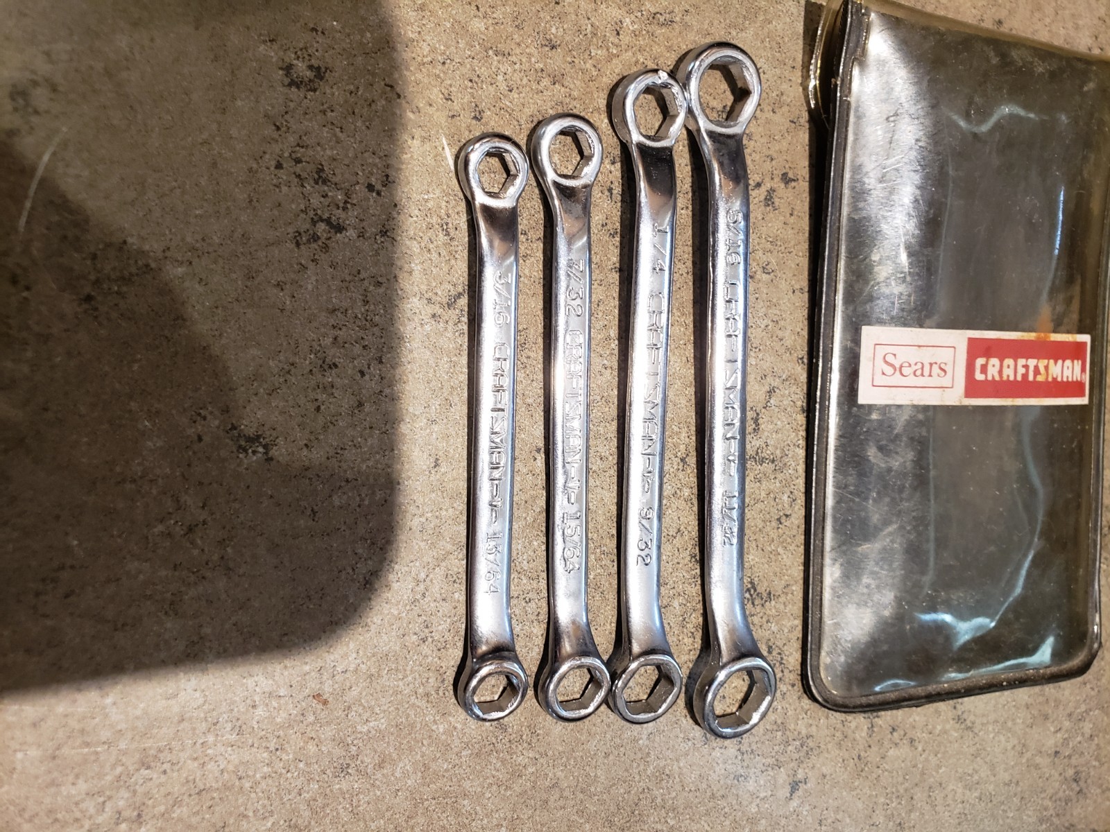 Vtg Craftsman USA 4 piece Ignition Midget Box End Wrench Set in Pouch SAE 9-4379