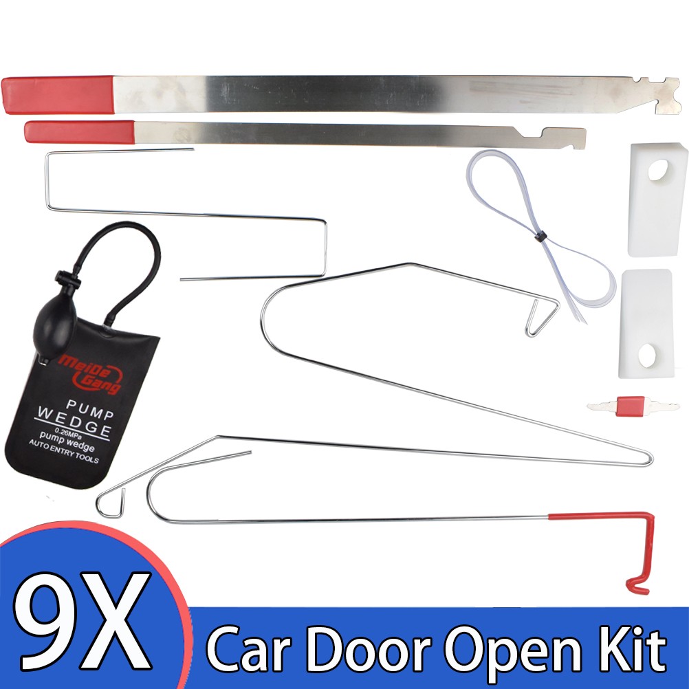 9pcs Car Door Unlock Lock Out Key Lost Opening Tool Kit + Air Pump Universal