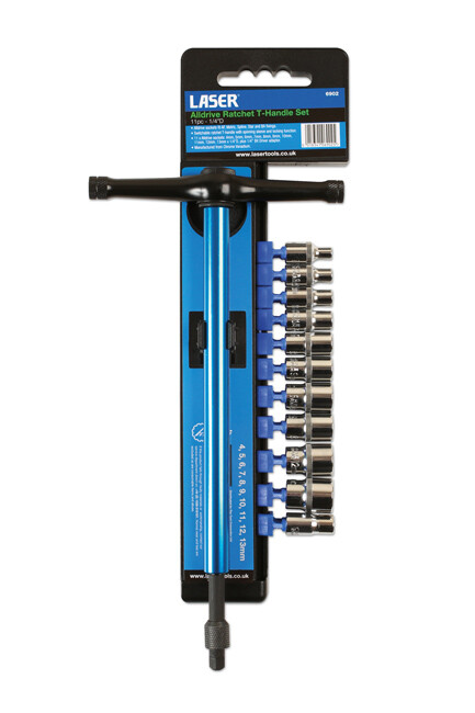 Laser 6902 Alldrive Ratchet T Handle Set 10pc 1/4″D TS3