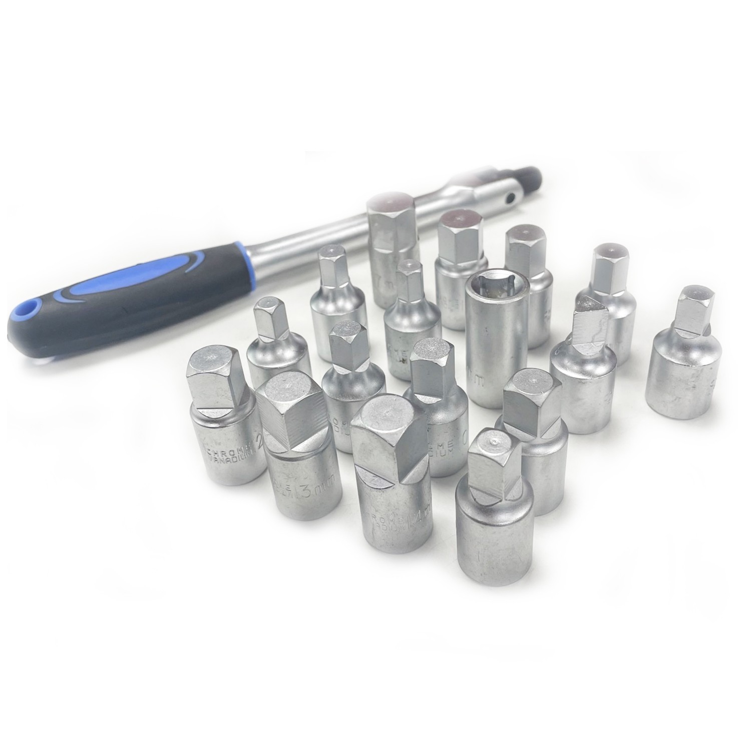 Sump Plug Key Set 18pc 3/8″ Drive Hex Square Triangle Oil Drain Tool Kit Case
