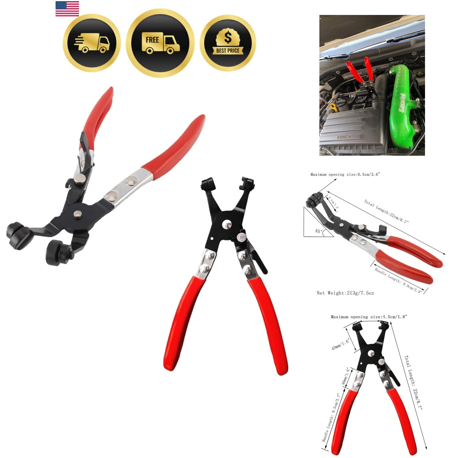45° Angle Flat Belt Hose Clamp Plier and Wide & Flat band Hose Clamp Plier fo…
